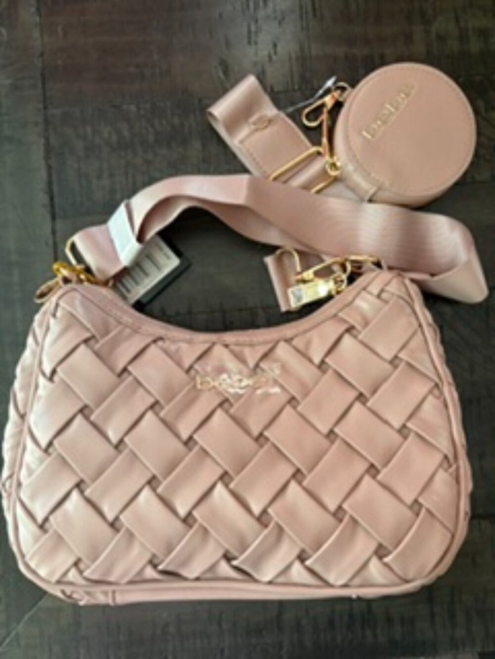 Brand New BEBE Luca Pink Woven Purse w/mini Round Purse NWT